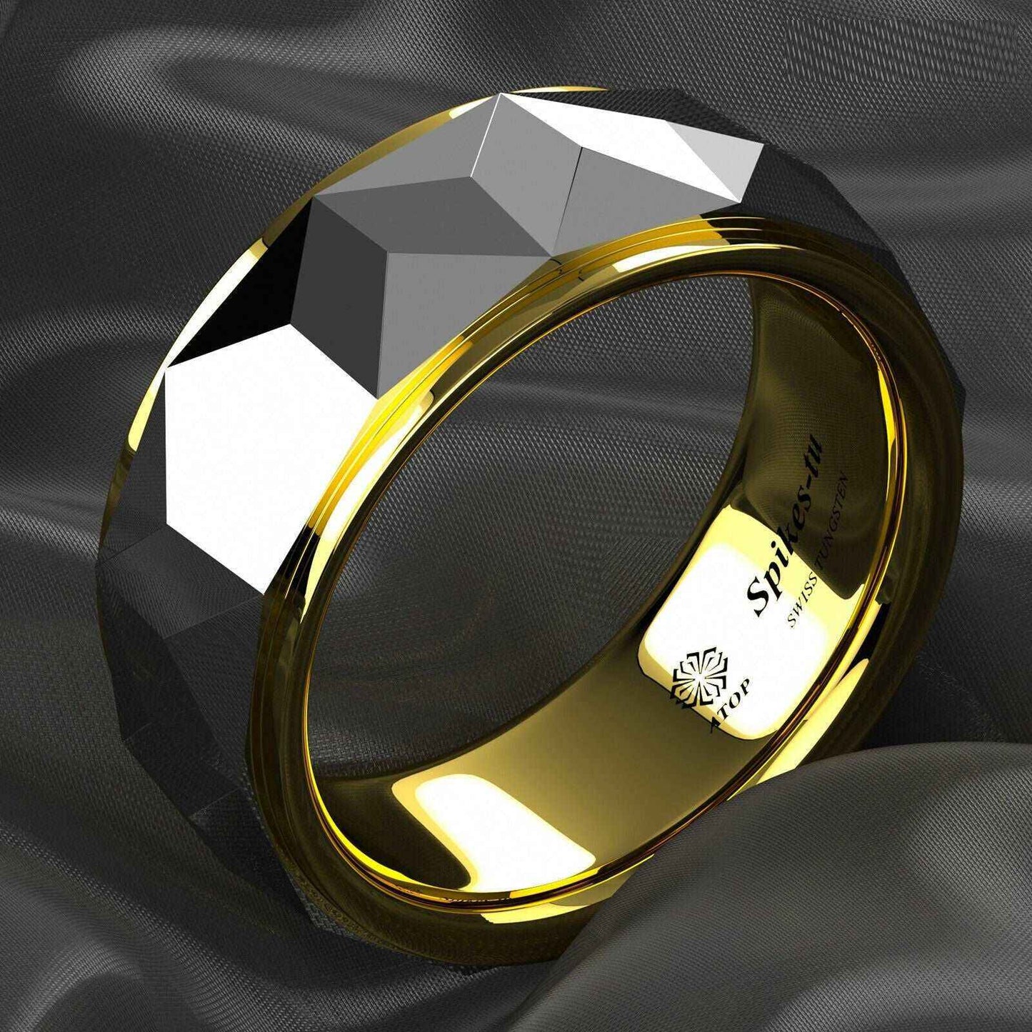 Silver Rhombus Tungsten 18k Gold Rings Mens (8mm)