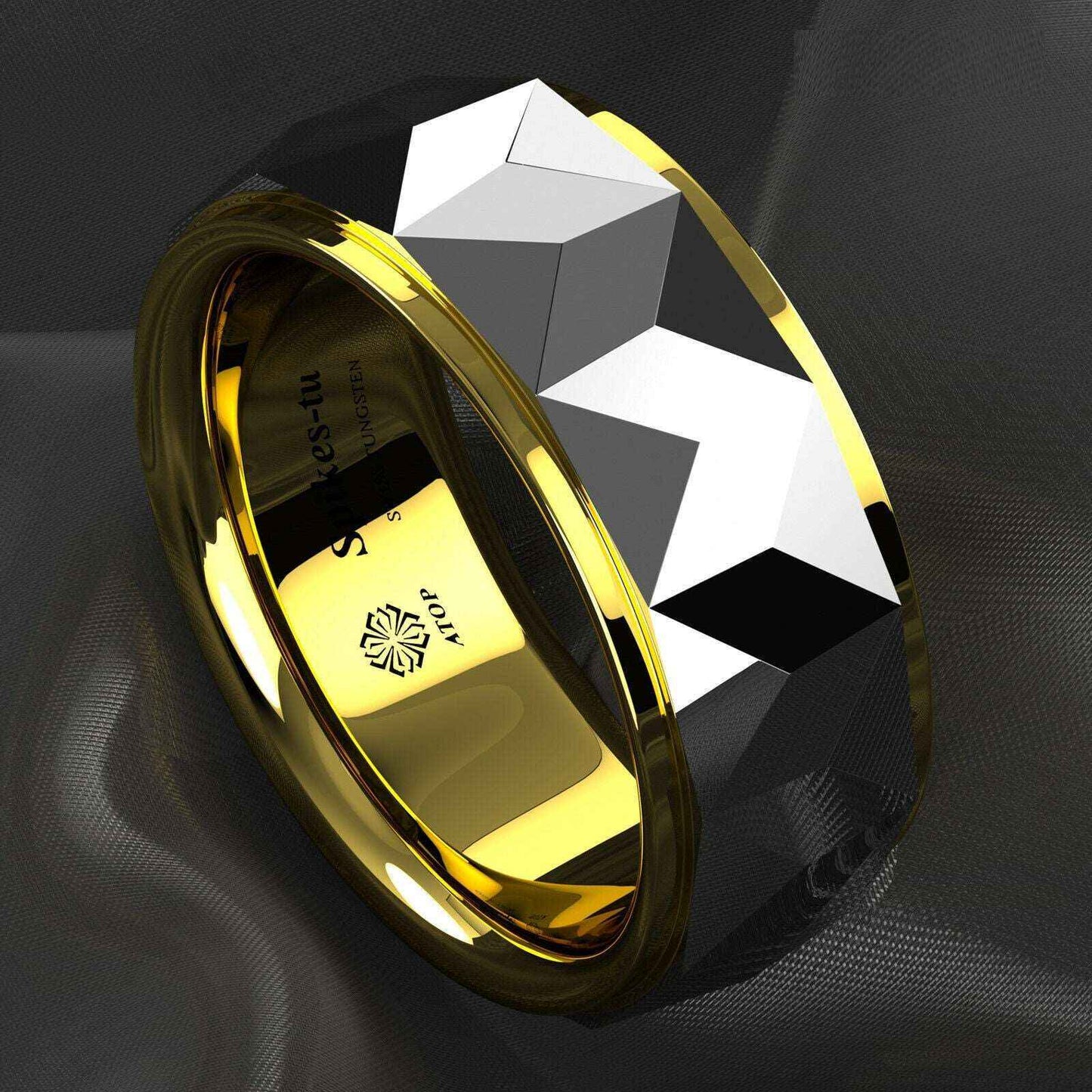 Silver Rhombus Tungsten 18k Gold Rings Mens (8mm)