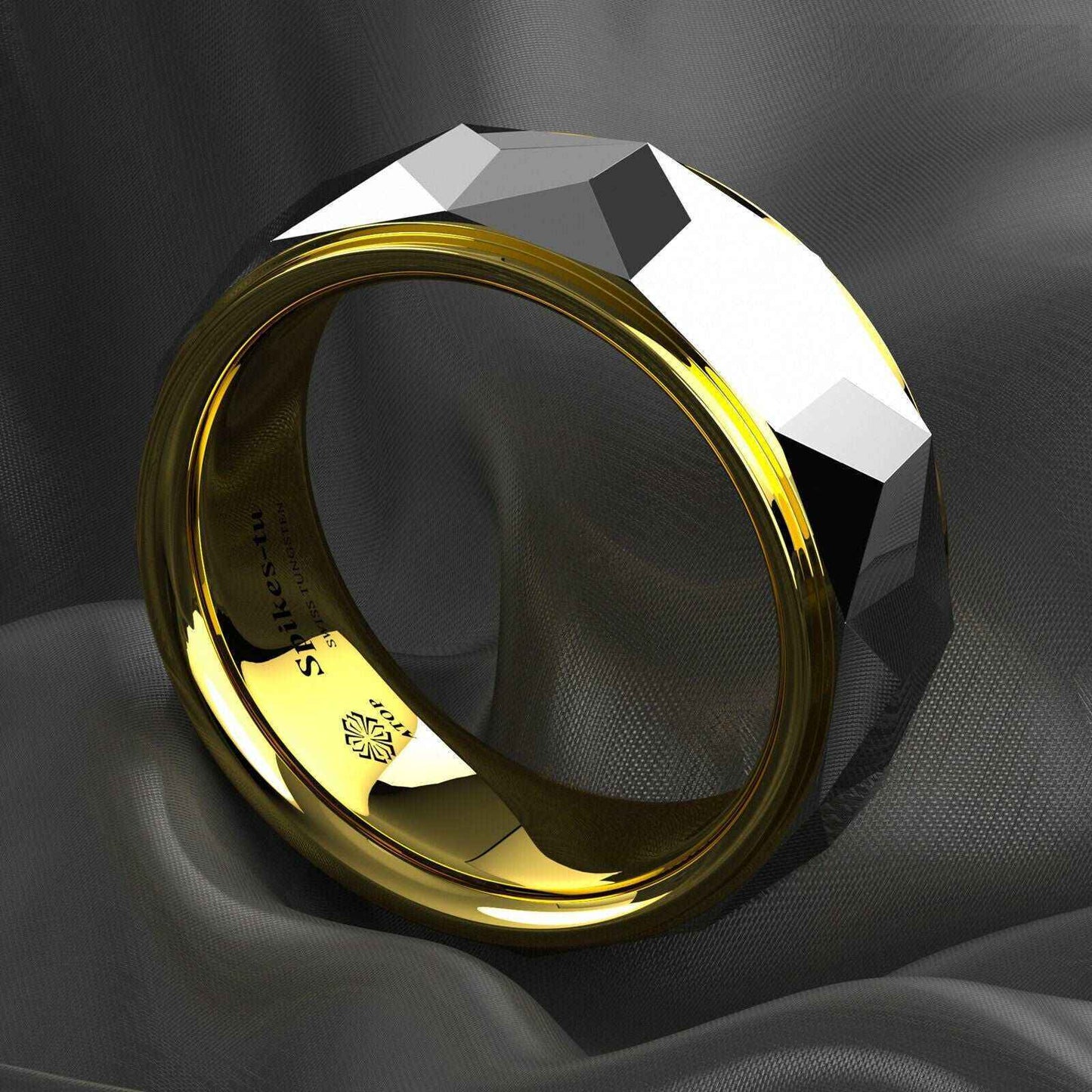 Silver Rhombus Tungsten 18k Gold Rings Mens (8mm)