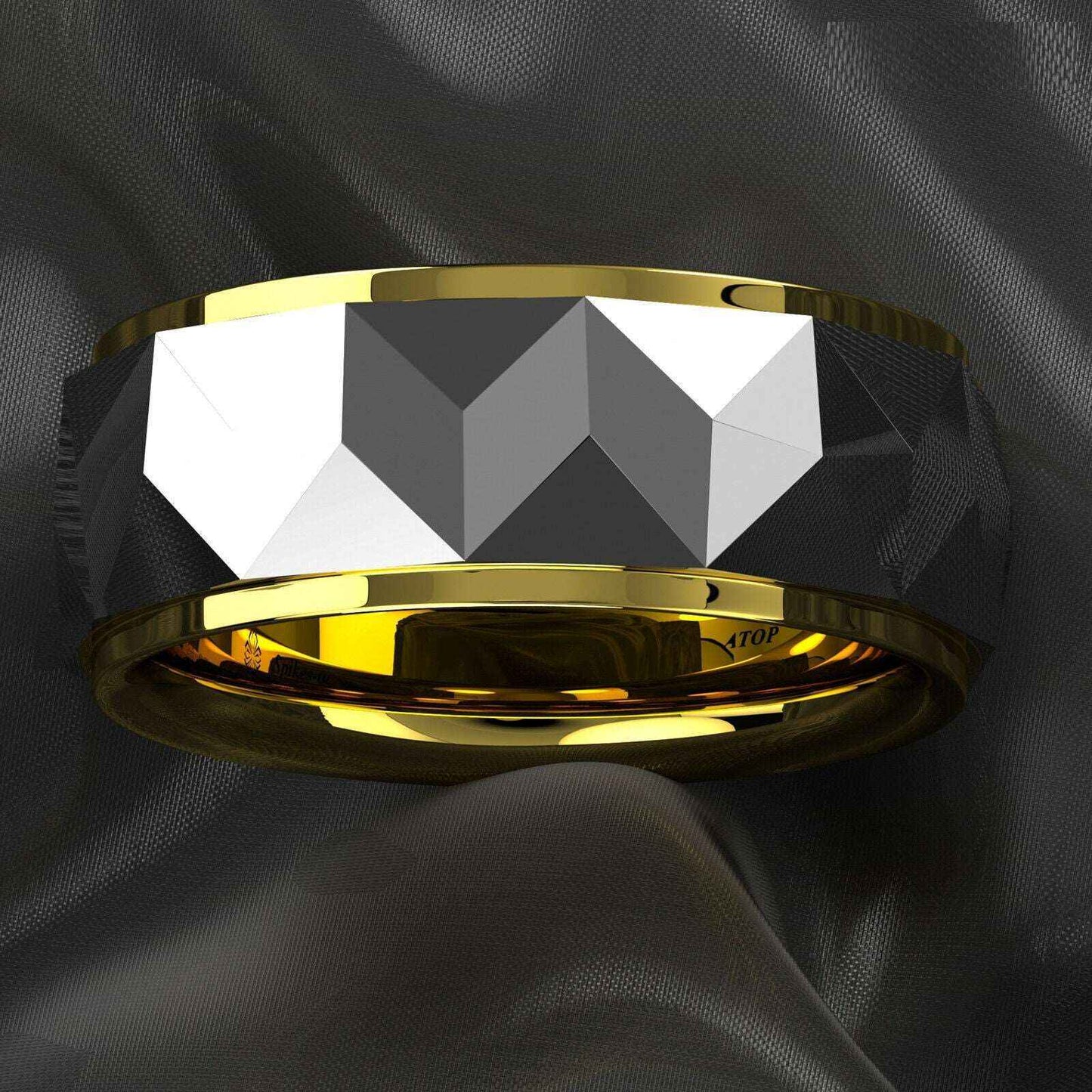 Silver Rhombus Tungsten 18k Gold Rings Mens (8mm)