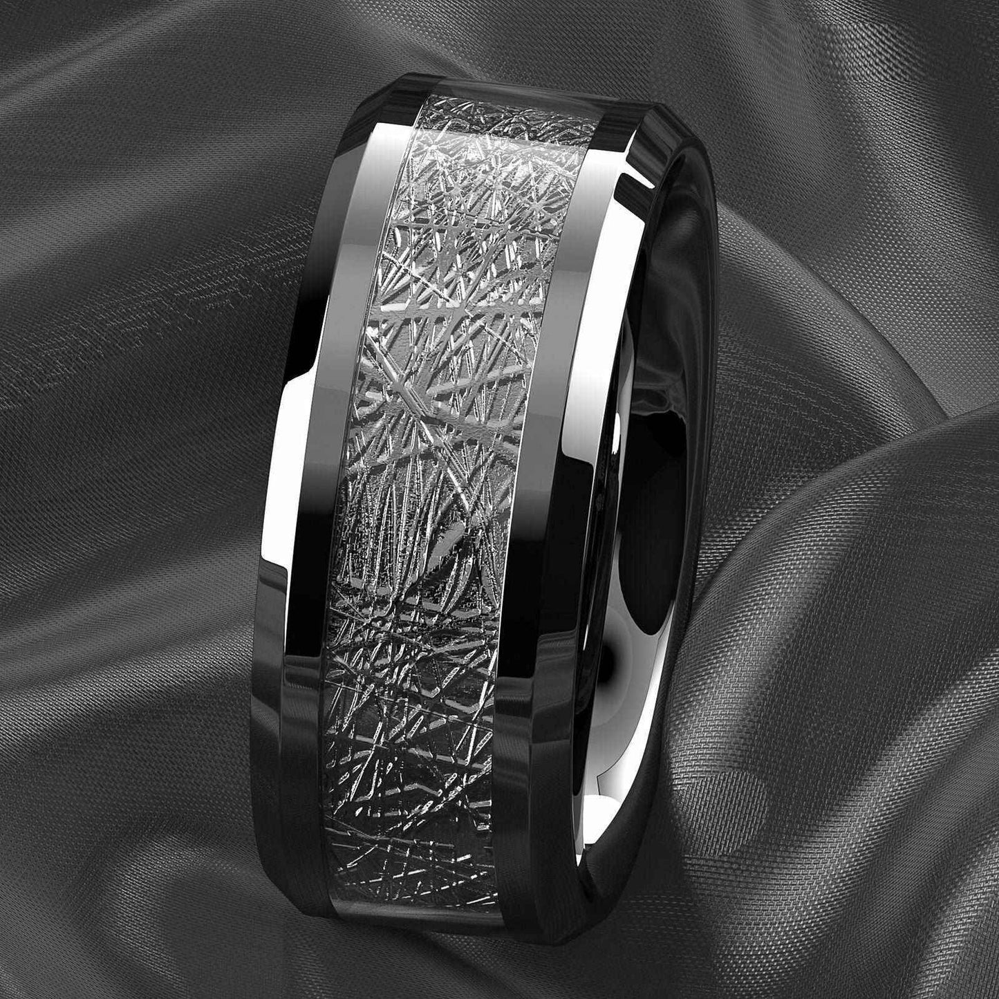 Sterling Silver Inlay Tungsten Ring (8mm)