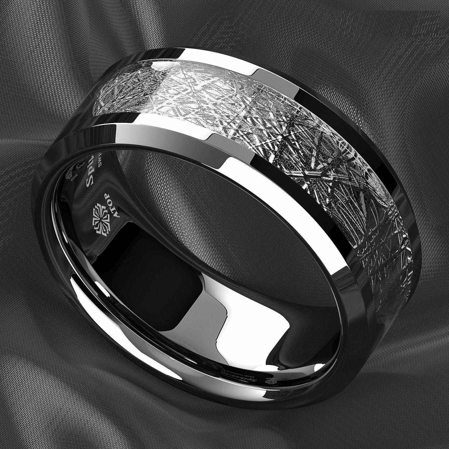 Sterling Silver Inlay Tungsten Ring (8mm)