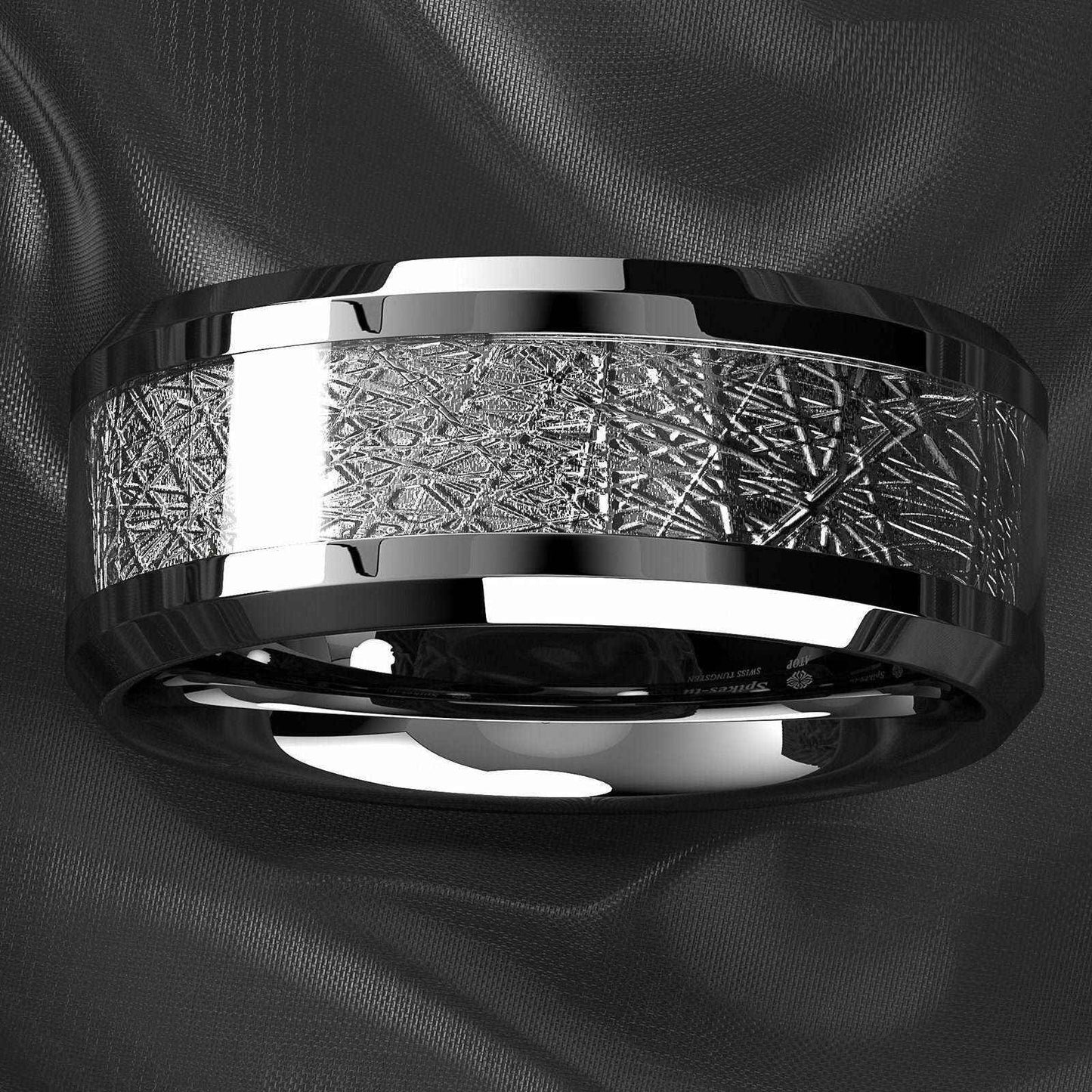 Sterling Silver Inlay Tungsten Ring (8mm)