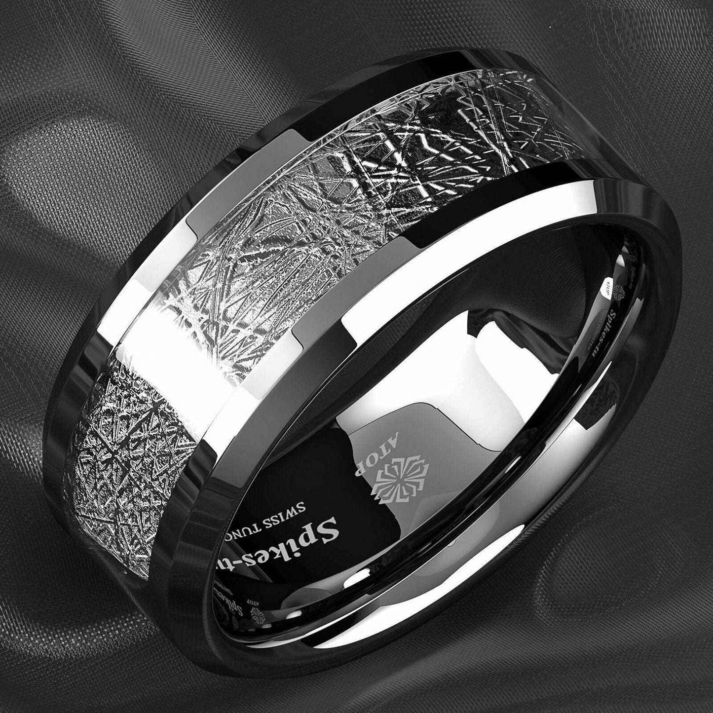 Sterling Silver Inlay Tungsten Ring (8mm)