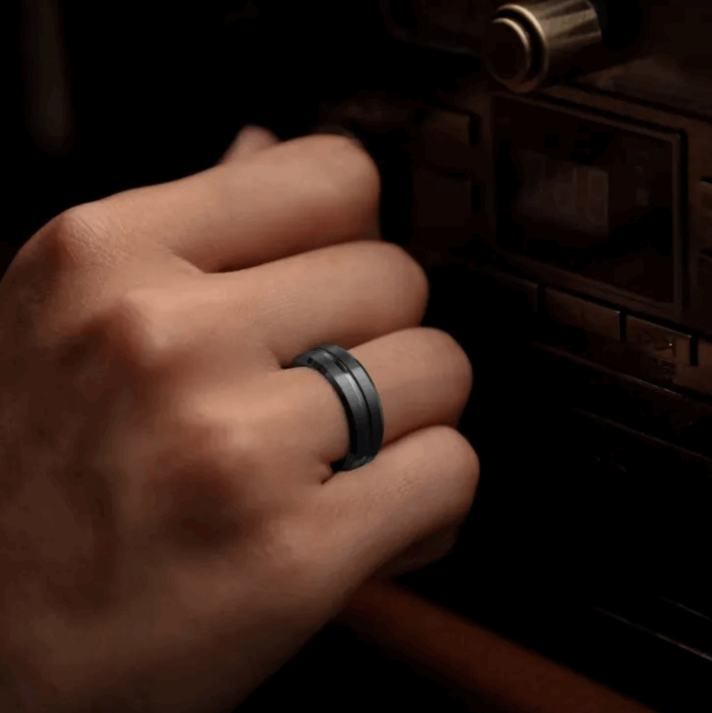 Buy 8mm Men’s Black Gold Silver Titanium Wedding Band - MRA