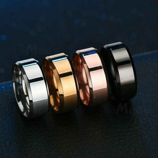 Mens Titanium Gold Black Silver Band 8mm