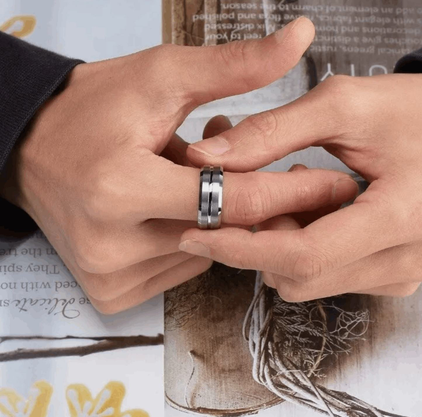 Buy 8mm Men’s Black Gold Silver Titanium Wedding Band - MRA