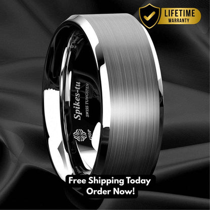 Brushed Center Tungsten Ring 8mm