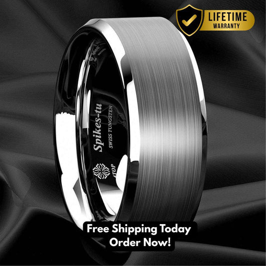 Brushed Center Tungsten Ring 8mm