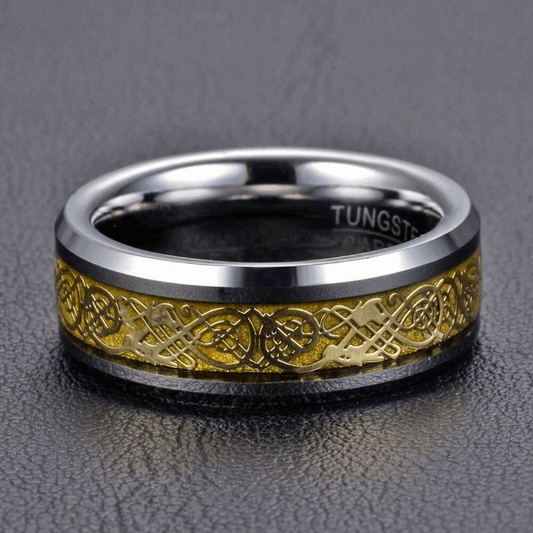 18k Gold Celtic Dragon Tungsten Ring - MRA