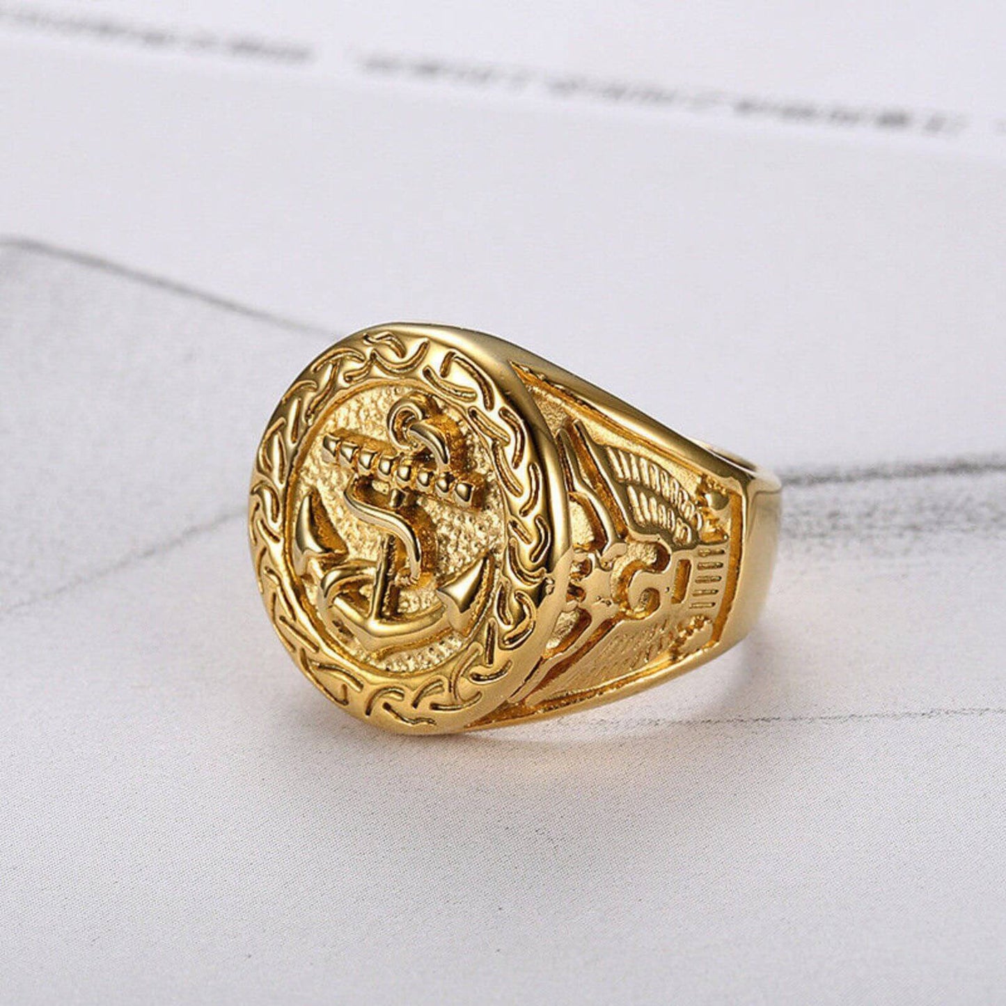 18k Gold Eagle Titanium Ring - Mens Rings Australia