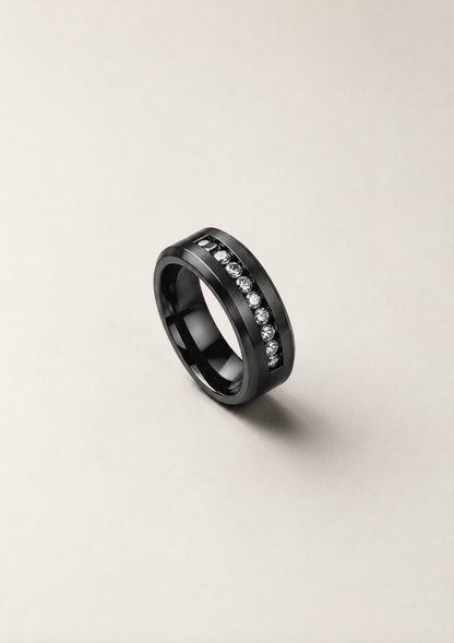 Black 7 Diamonds Tungsten Ring 8mm