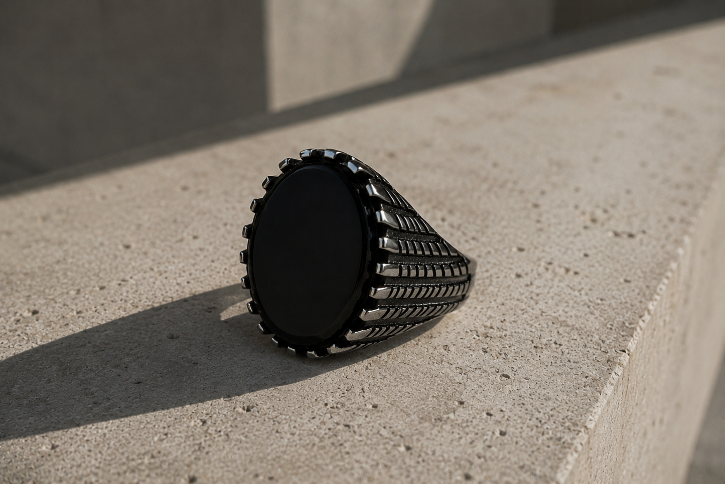 Black Onyx Stone Men Titanium Ring 8mm