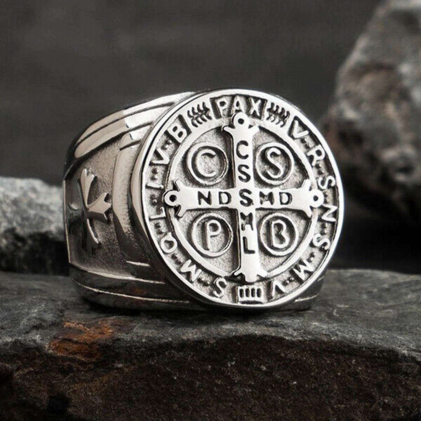 Antique Style Cross Silver Ring - Mens Rings Australia