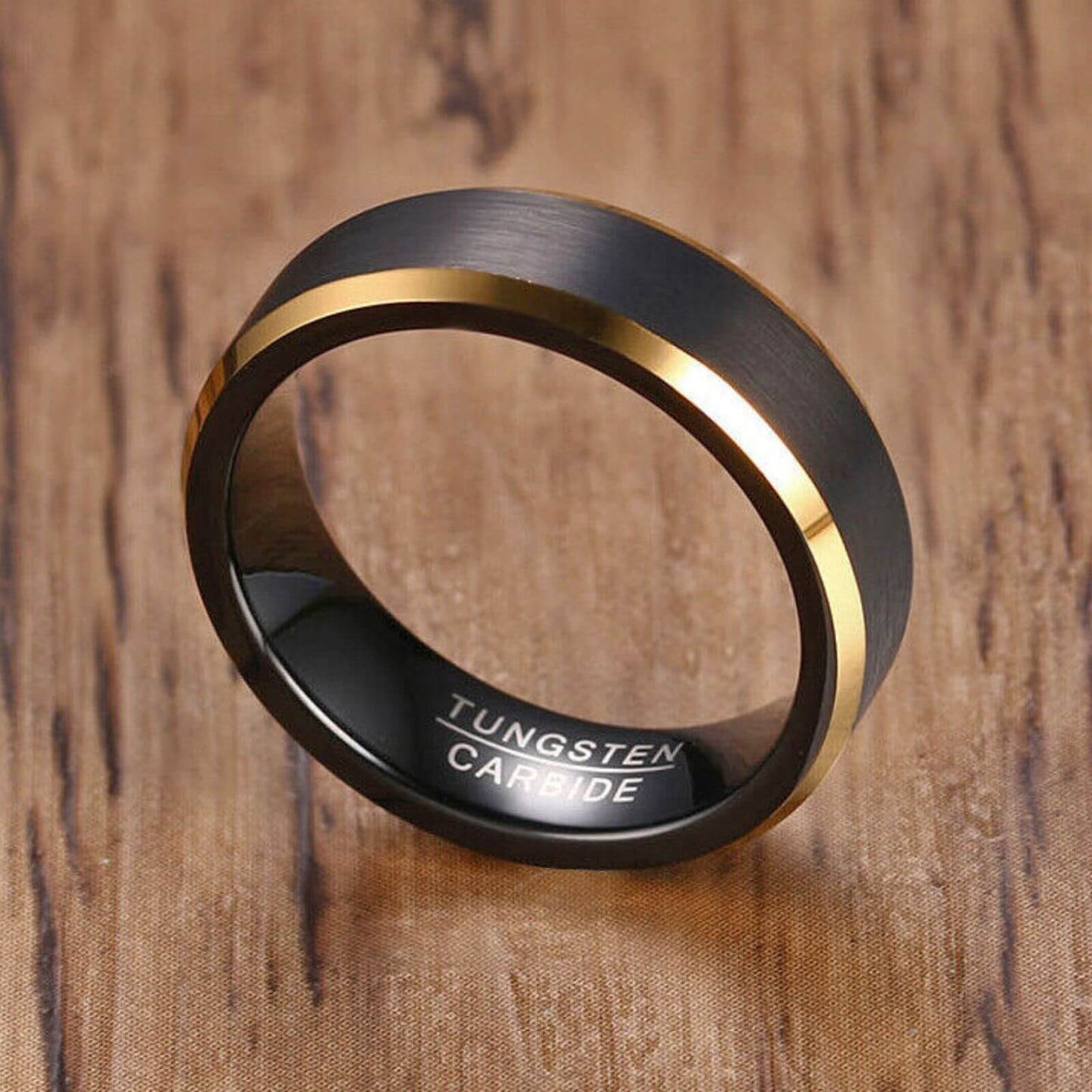 Matte Black Gold Tungsten Ring 6mm - Mens Rings Australia