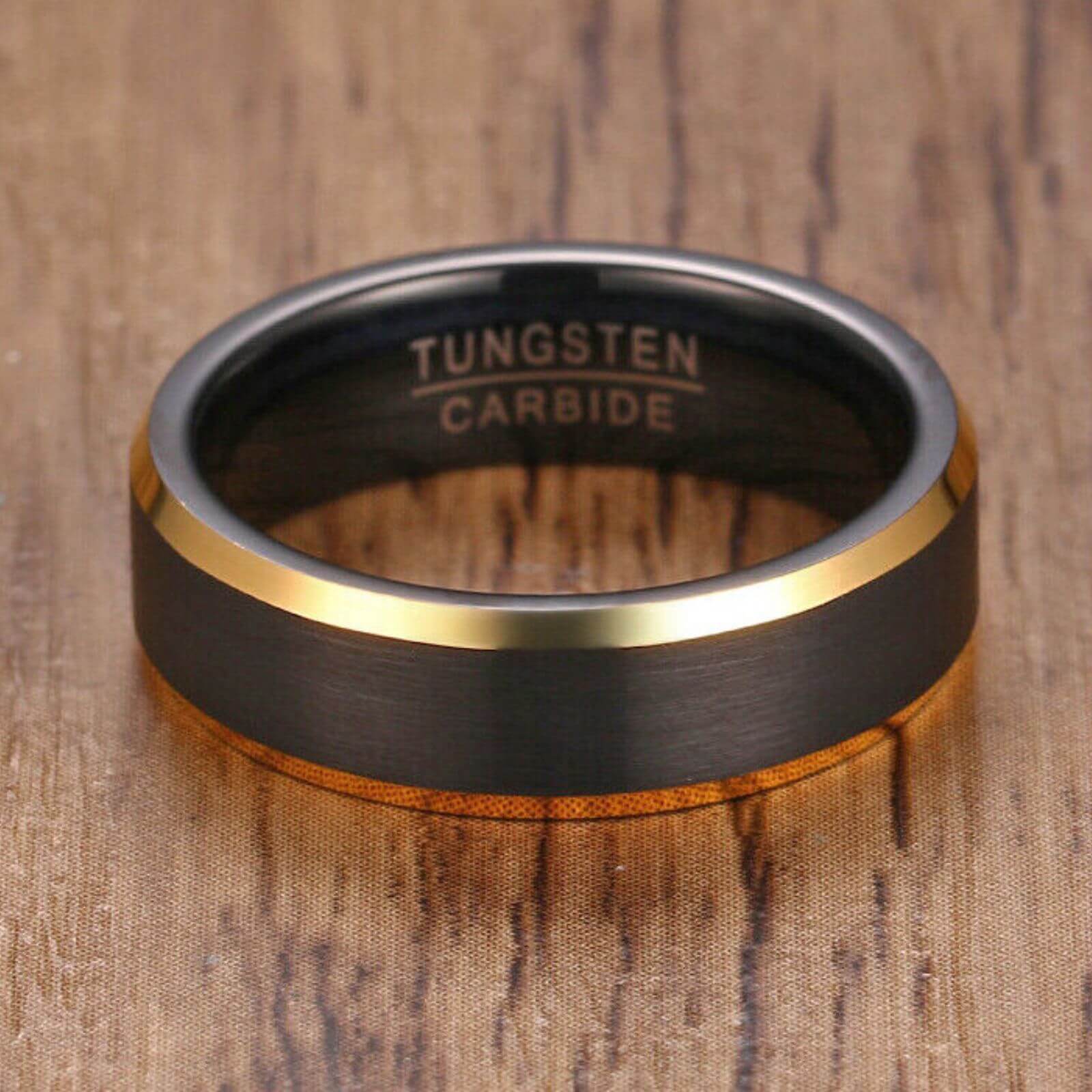 Matte Black Gold Tungsten Ring 6mm - Mens Rings Australia