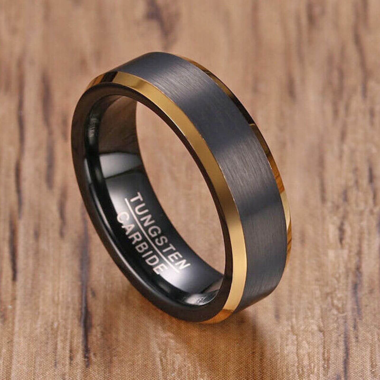 Matte Black Gold Tungsten Ring 6mm - Mens Rings Australia