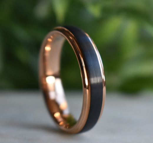 Black Tungsten Rose Gold Edges Ring 6mm 