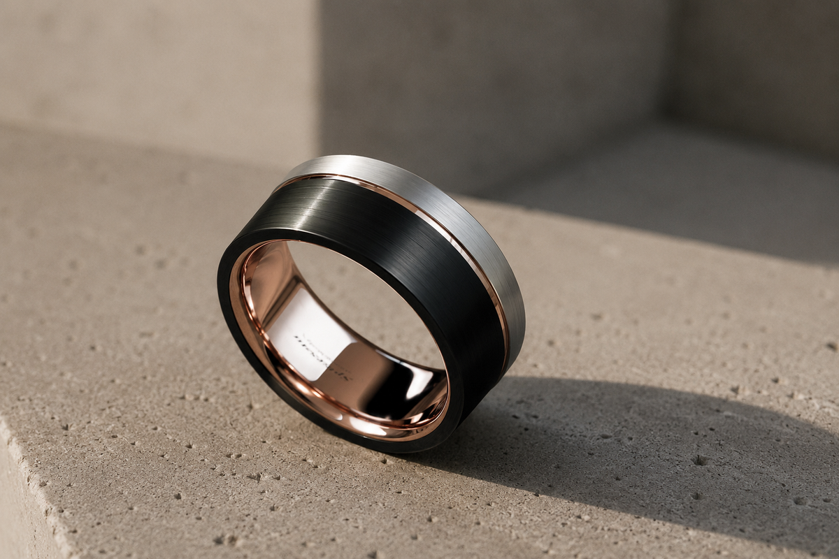 Black Silver Rose Gold Tungsten Ring 8mm men's ring – view 8 of 8