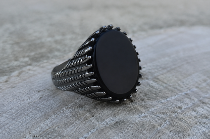 Black Onyx Stone Men Titanium Ring 8mm