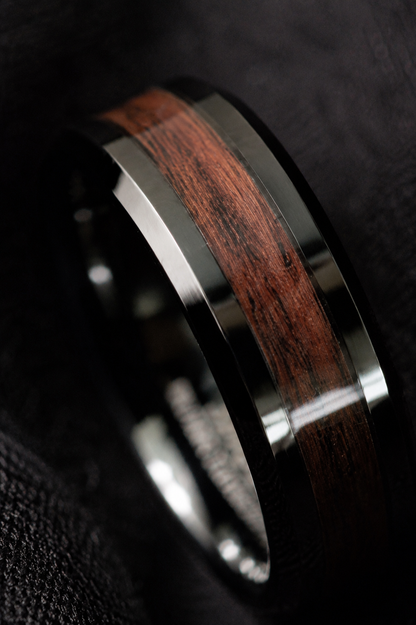 Black Oak Wood Stripe Tungsten Ring (8mm)