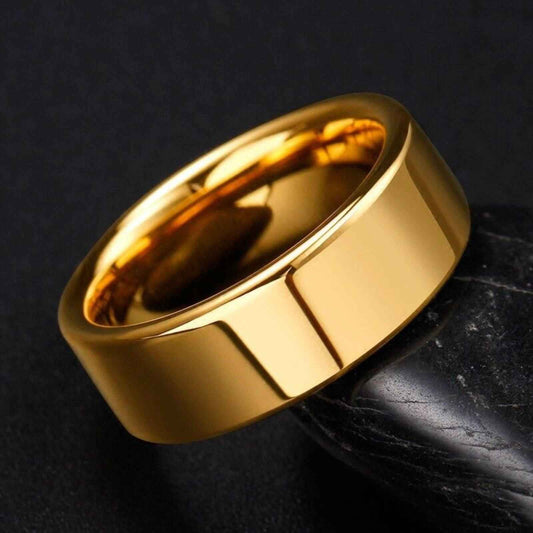 Buy 8mm Durable Gold Flat Tungsten Ring