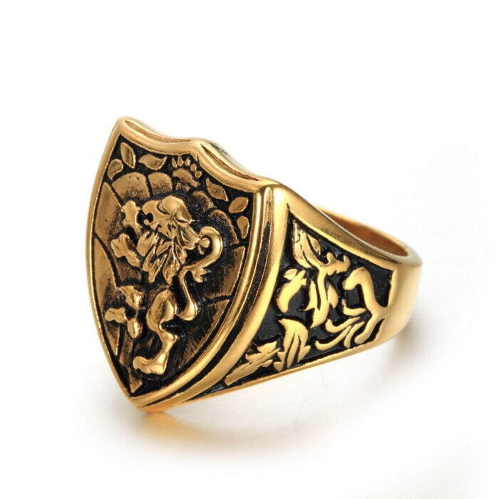 Vintage Lion Design Gold Titanium Ring - Mens Rings Australia