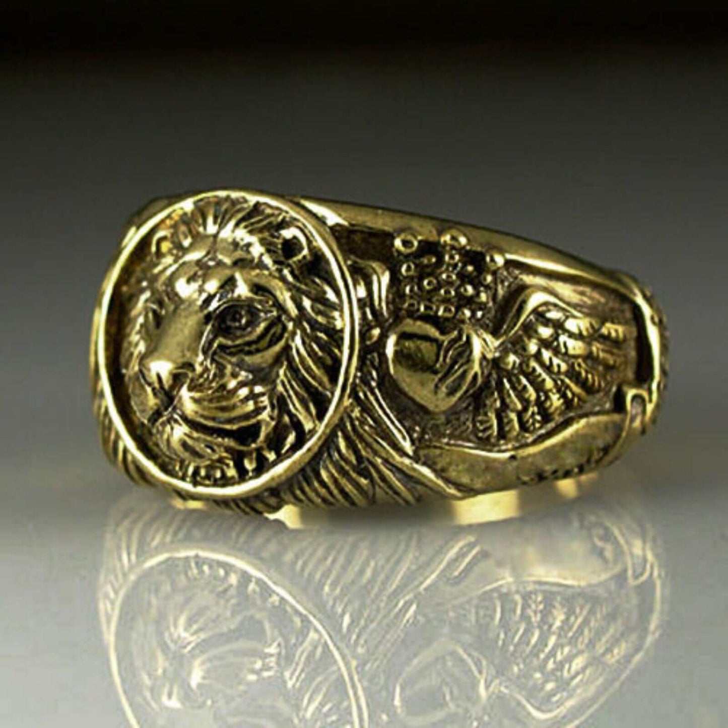 LION Brass Antique Gold Wedding Ring - Mens Rings Australia