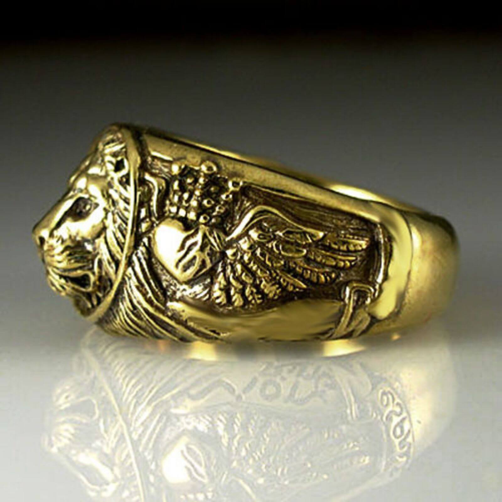 LION Brass Antique Gold Wedding Ring - Mens Rings Australia