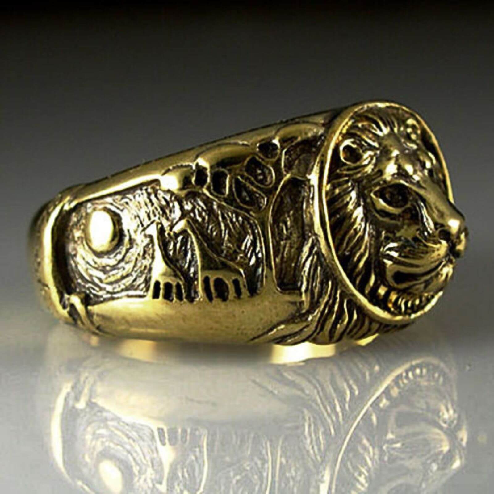 LION Brass Antique Gold Wedding Ring - Mens Rings Australia