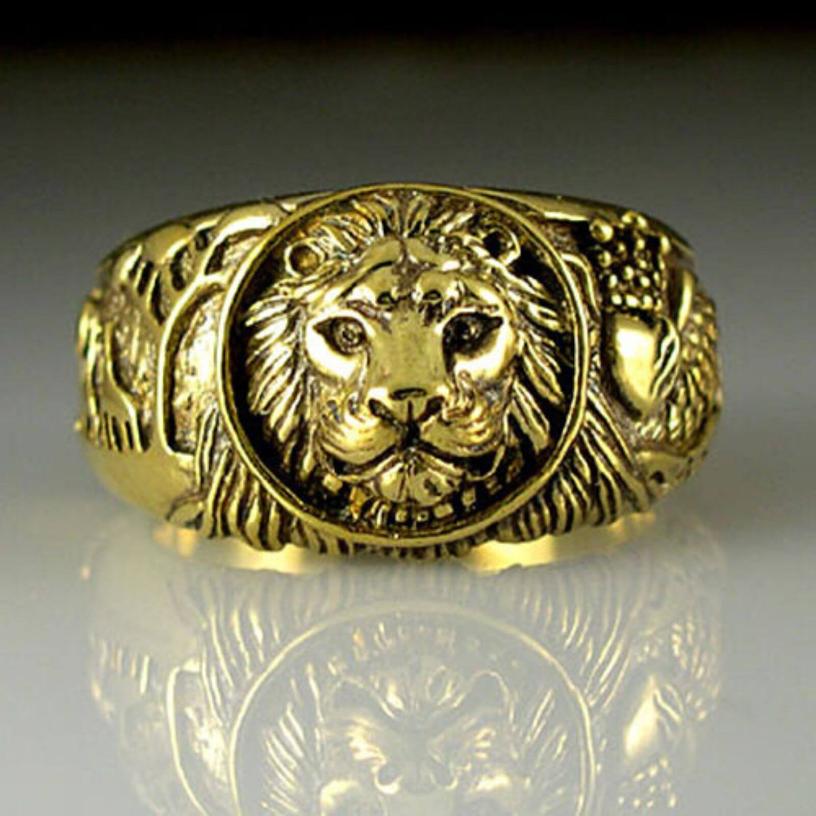 LION Brass Antique Gold Wedding Ring - Mens Rings Australia