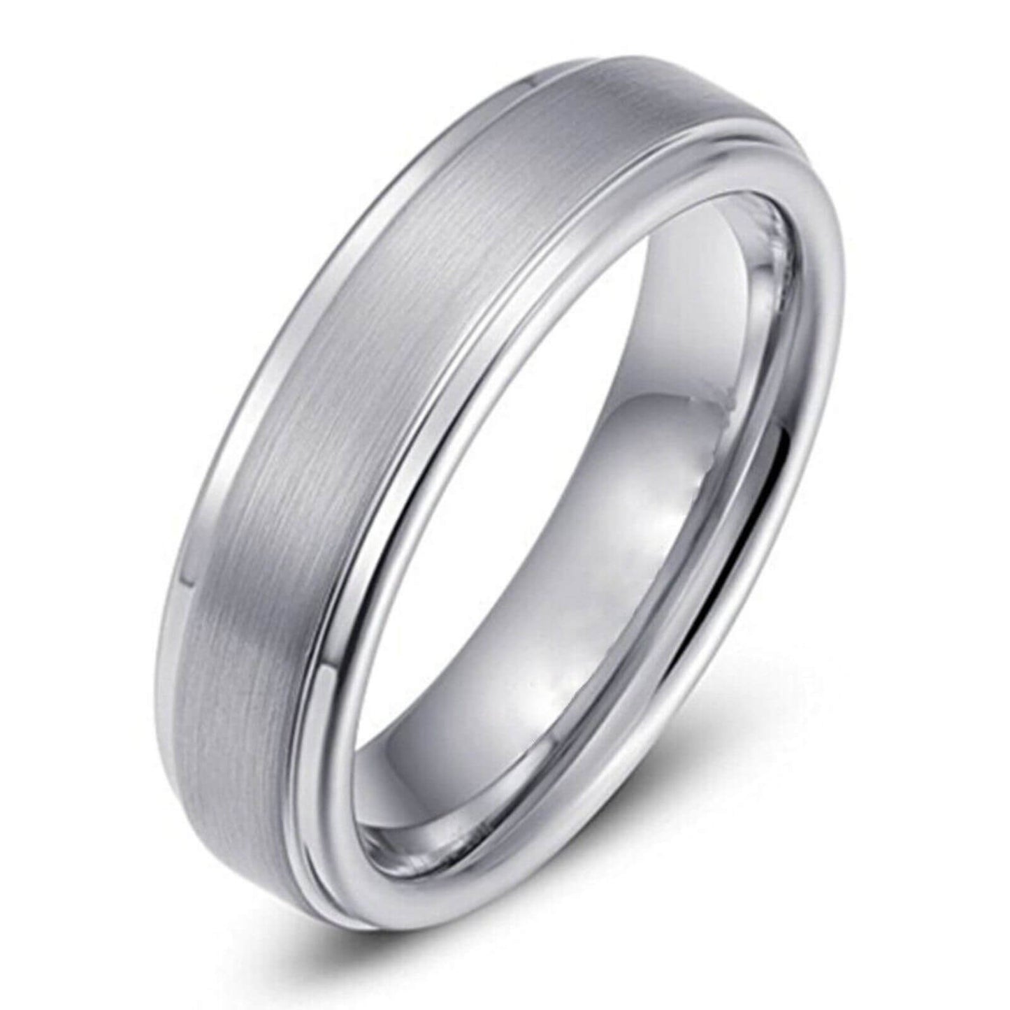 Matte Silver Center Tungsten Ring 6mm