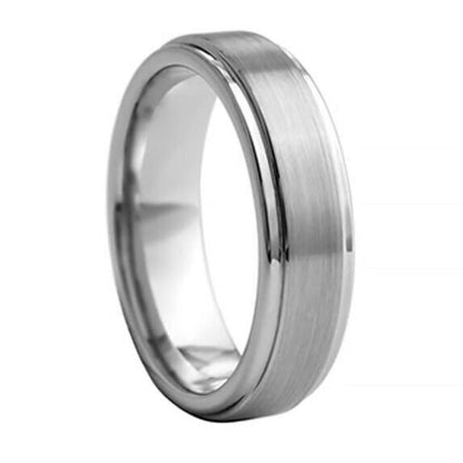 Matte Silver Center Tungsten Ring 6mm