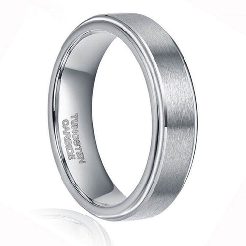 Matte Silver Center Tungsten Ring 6mm