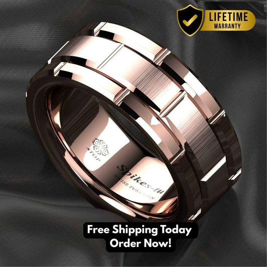 Rose_Gold_Brick_Pattern_Tungsten_Ring_8mm