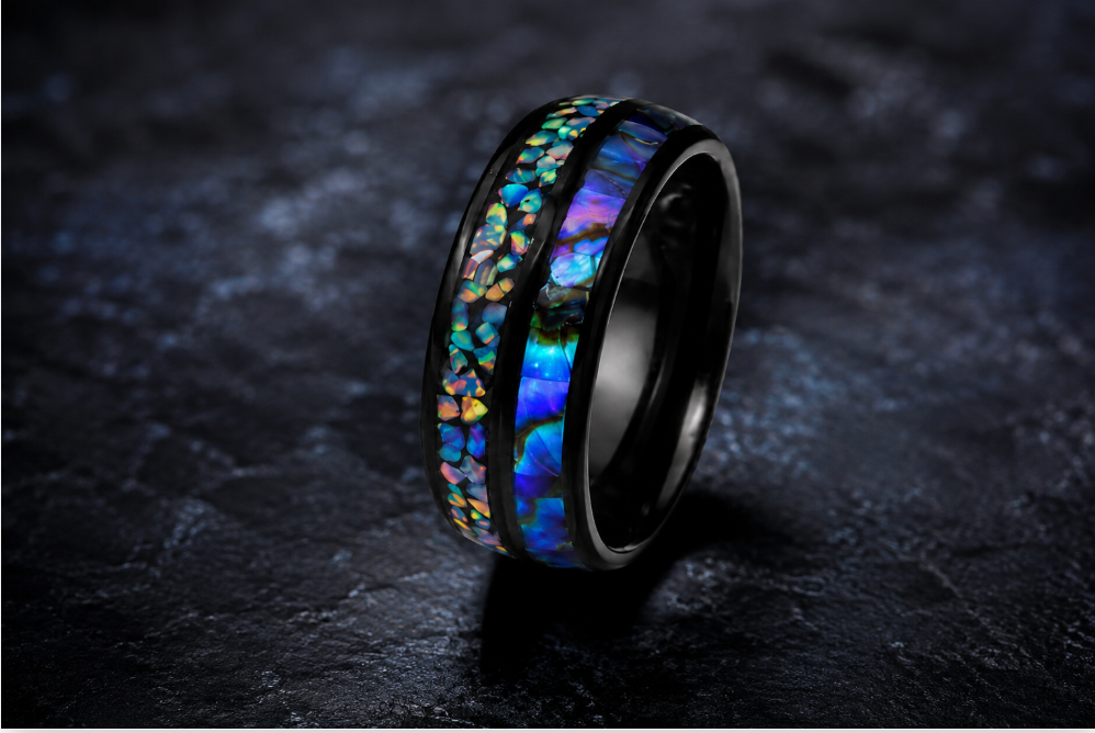 Black Hawaiian Opal Tungsten Ring - 8mm