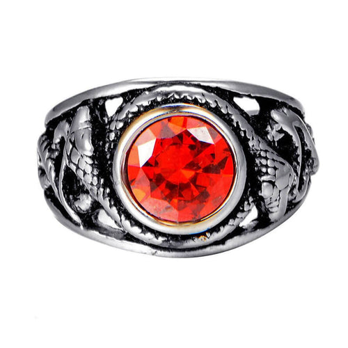 Snake Red Crystal Silver Ring