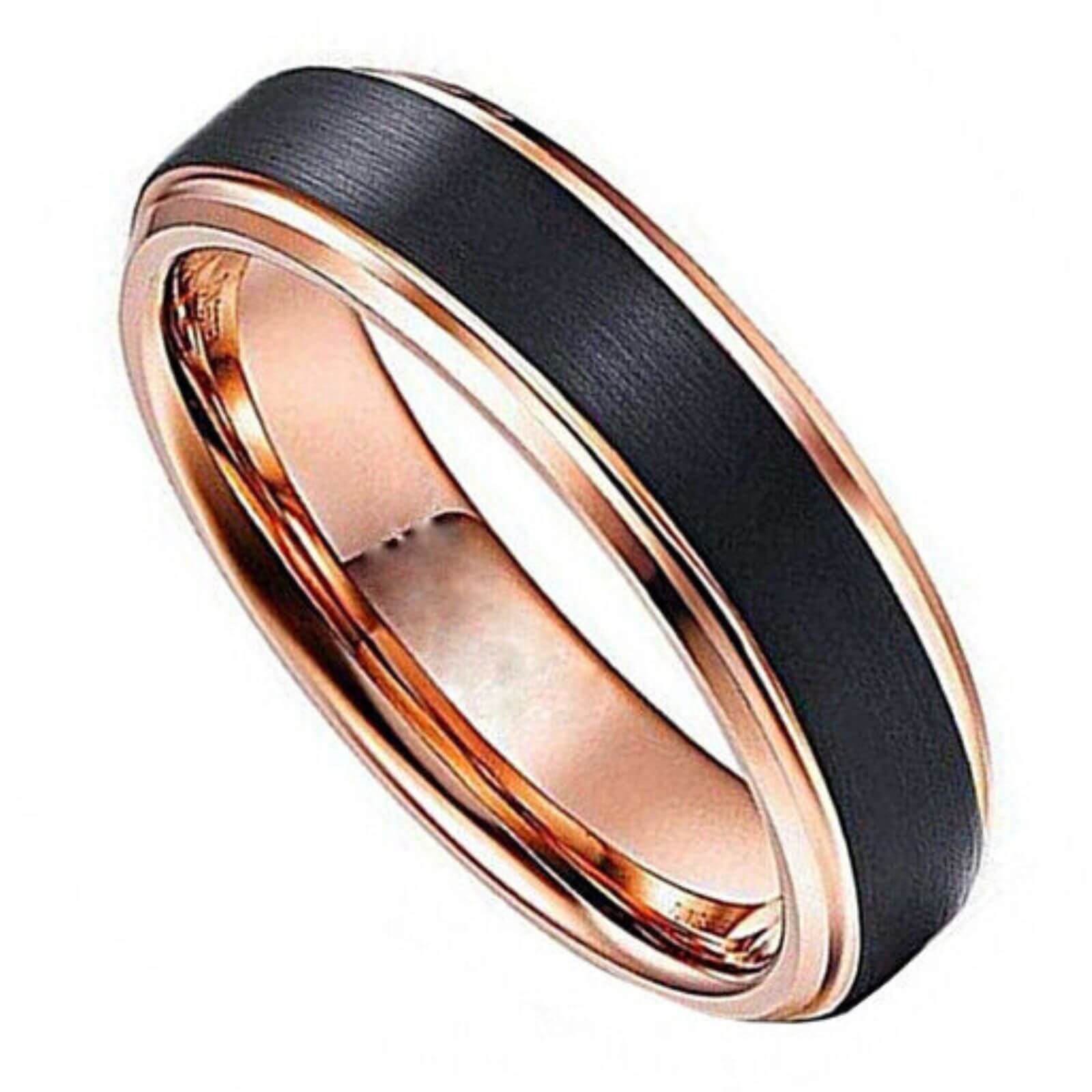 Black Tungsten Gold Edges Wedding Ring 6mm