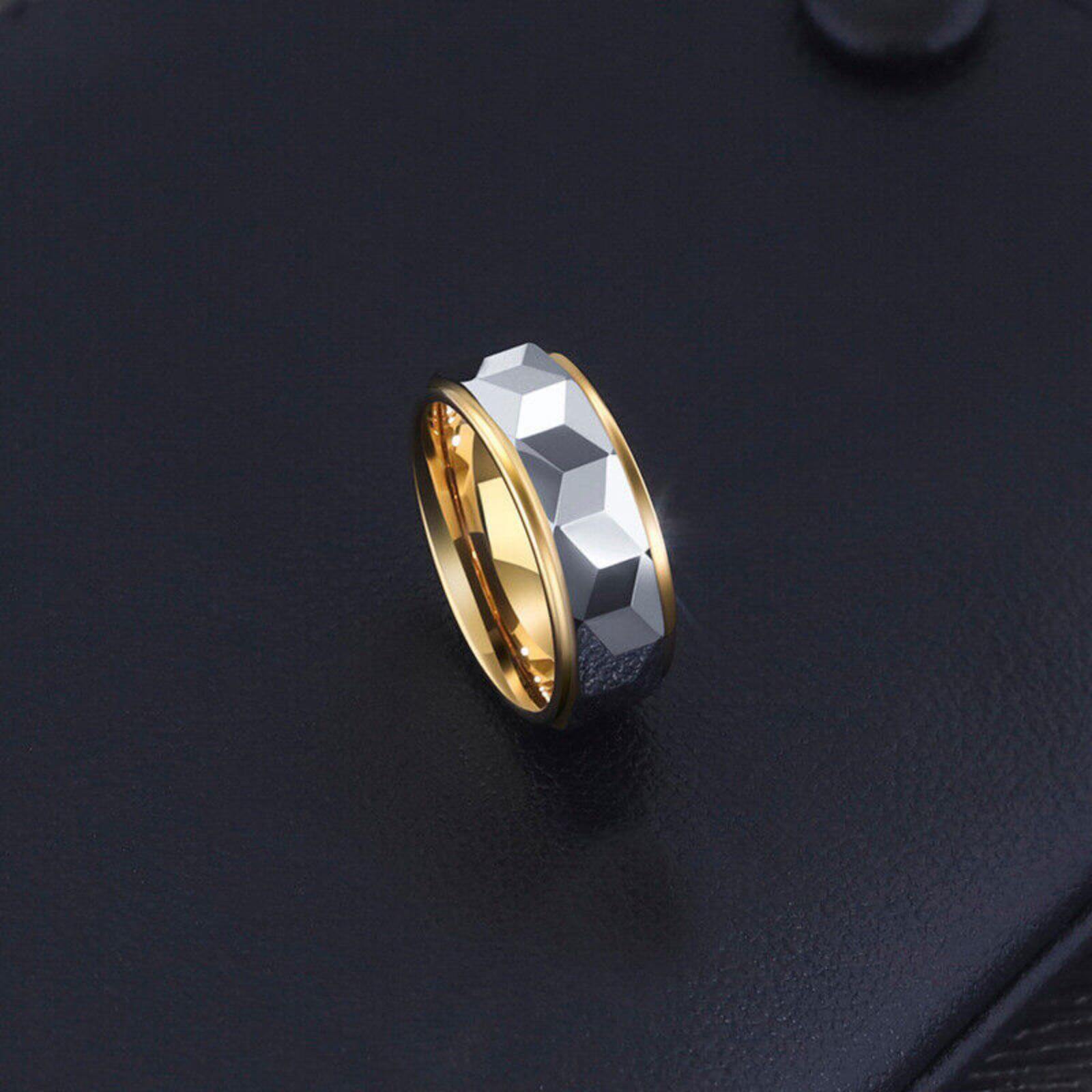 Gold Diamond Shape Wedding Tungsten Ring 8mm