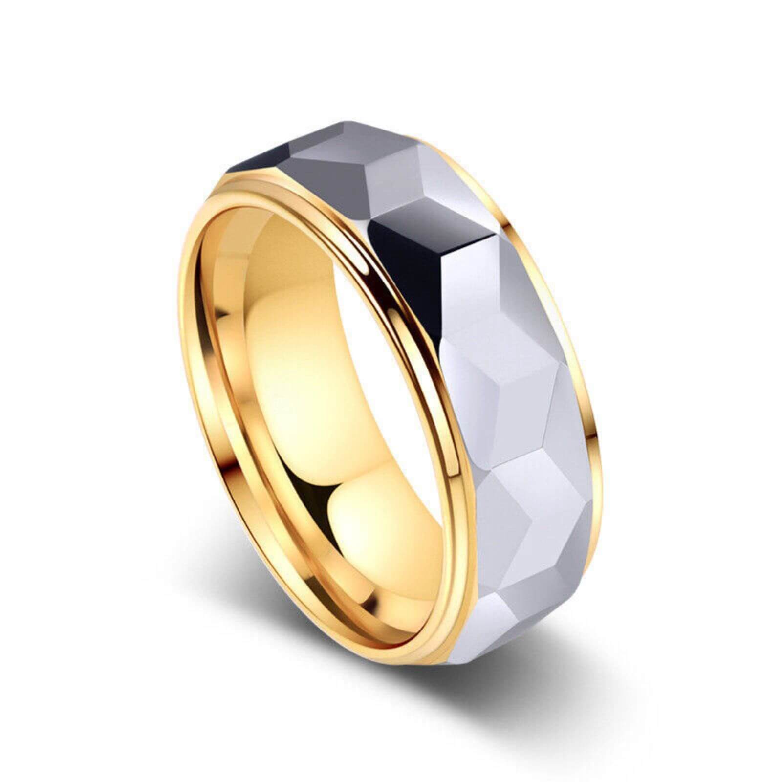 Gold Diamond Shape Wedding Tungsten Ring 8mm