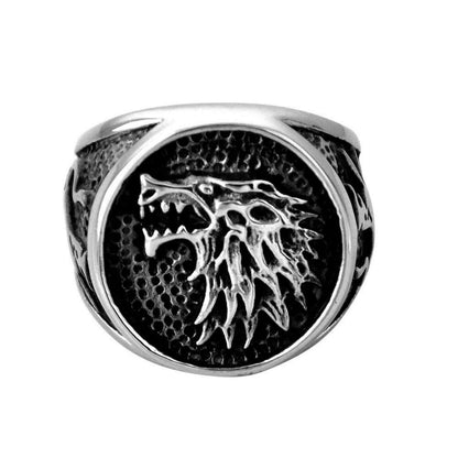 Black Wolf Head Silver Ring