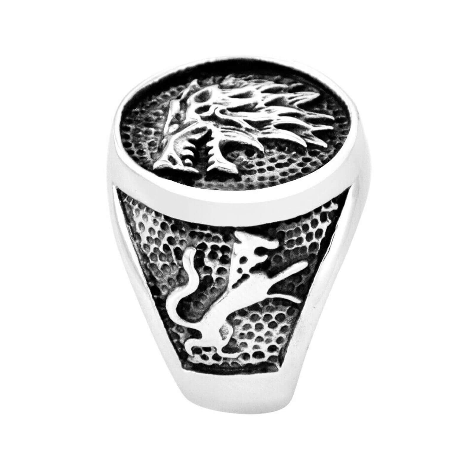 Black Wolf Head Silver Ring