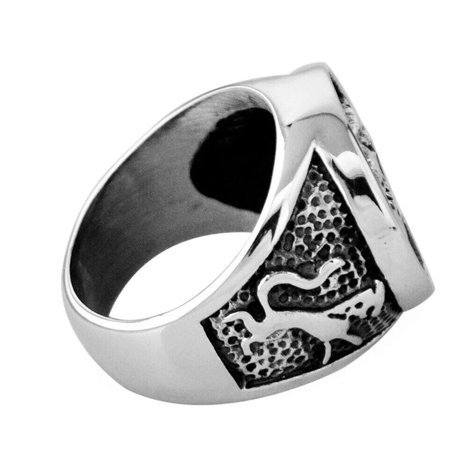 Black Wolf Head Silver Ring