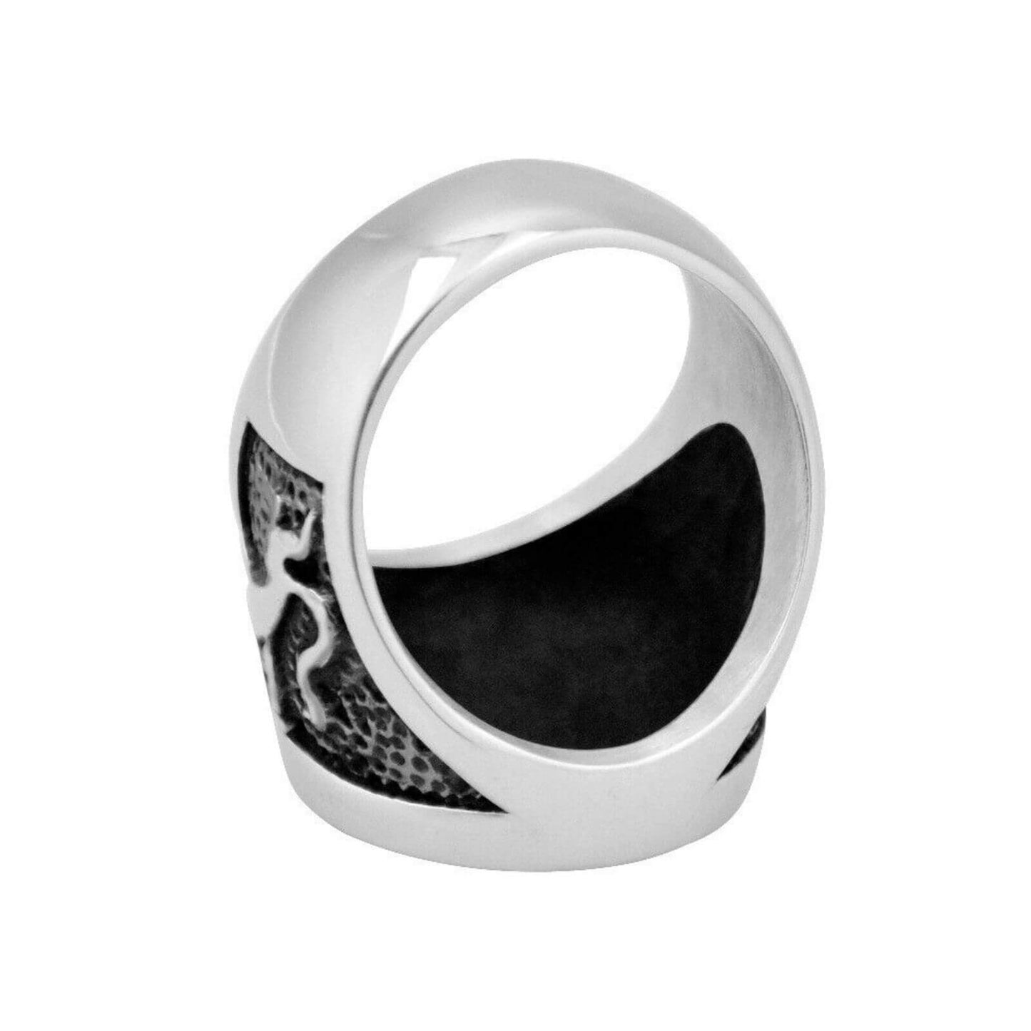 Black Wolf Head Silver Ring