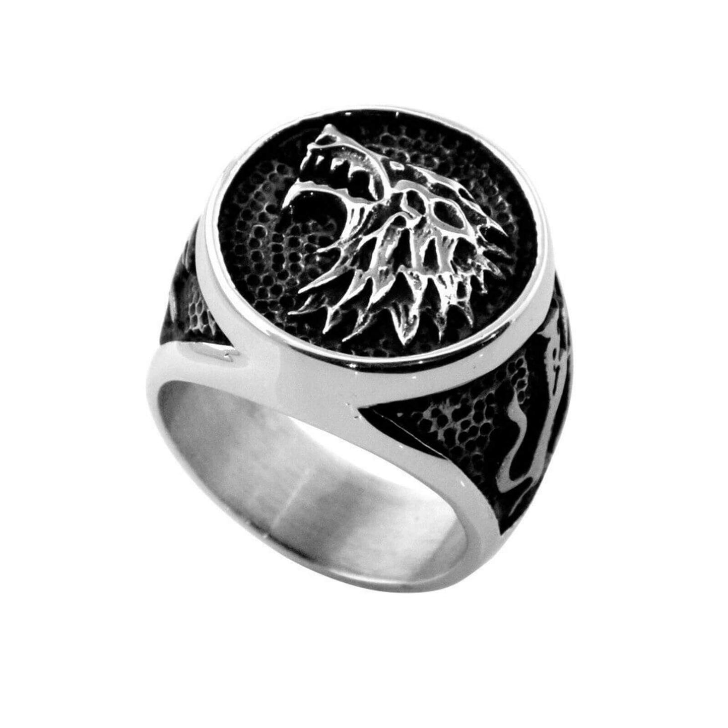 Black Wolf Head Silver Ring