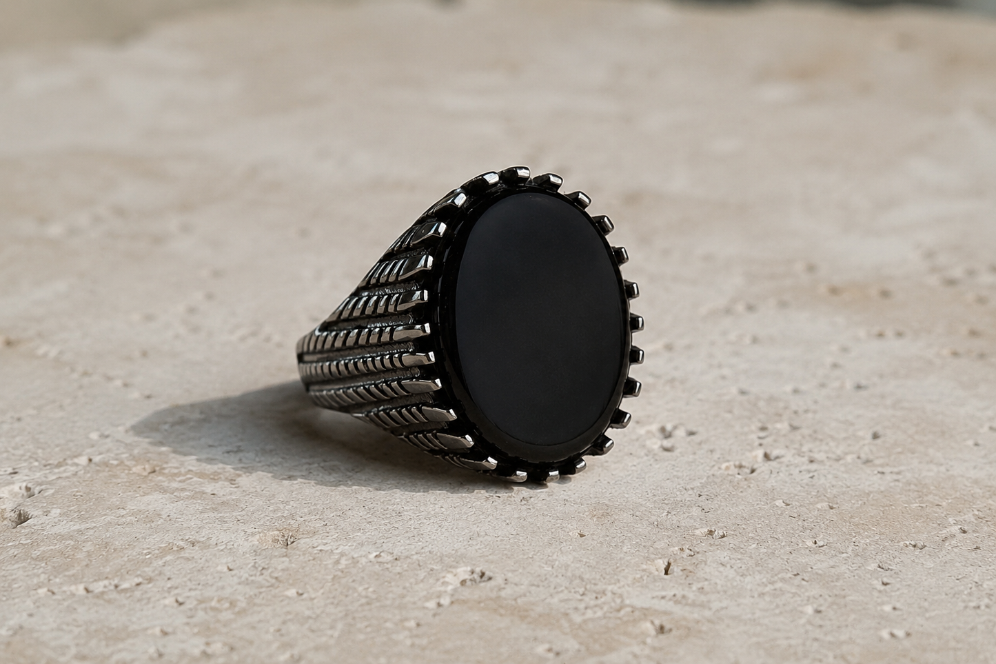 Black Onyx Stone Men Titanium Ring 8mm