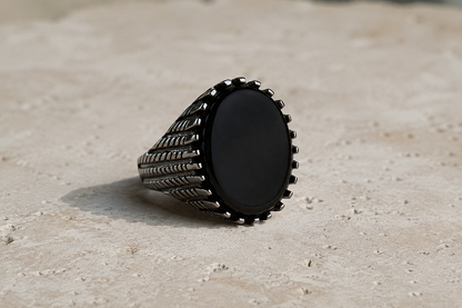 Black Onyx Stone Men Titanium Ring 8mm