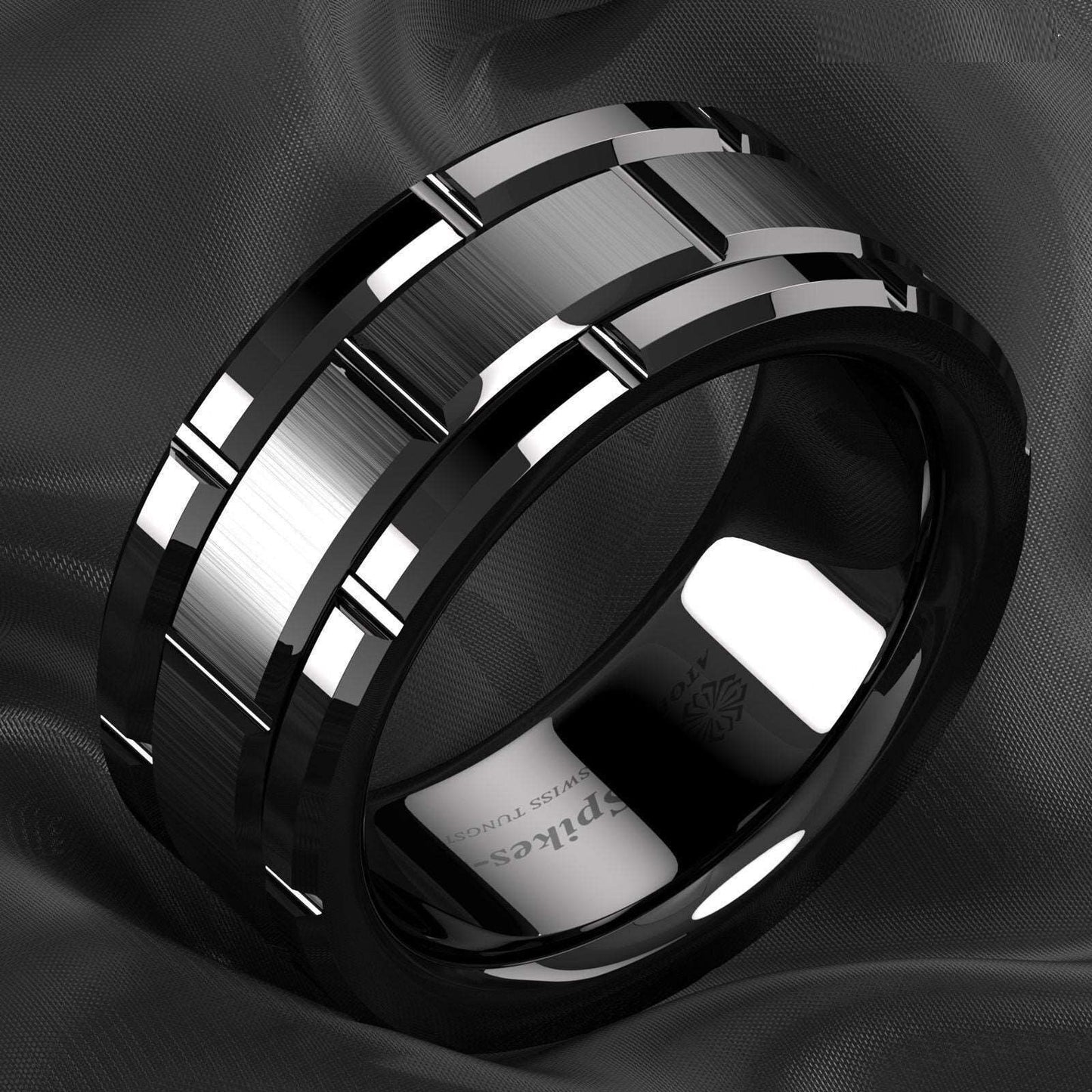 Black Brick Pattern Tungsten Ring (8mm) - Mens Rings Australia