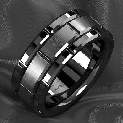 Black Brick Pattern Tungsten Ring (8mm) - Mens Rings Australia