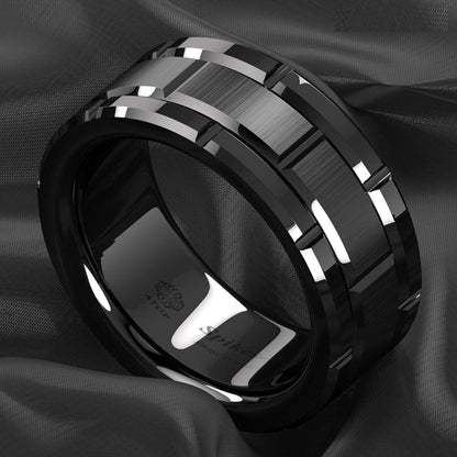 Black Brick Pattern Tungsten Ring (8mm) - Mens Rings Australia